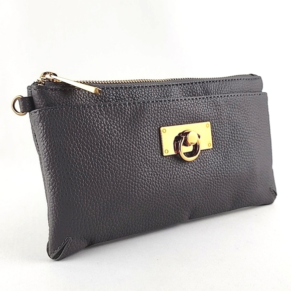 Love & Lore Wristlet Clutch Dark  Grey Gold Tone Hardware Top Zip Closure - Picture 3 of 16